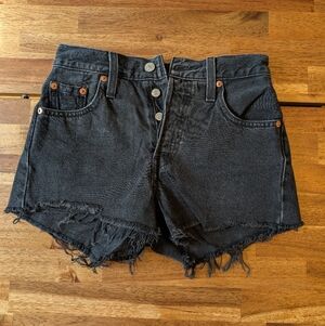 Levi's Black Distressed High-Rise Denim Shorts